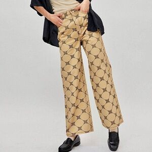 Urban Outfitters BDG Tennis Racket Print Wide Leg High Waisted in Tan W29